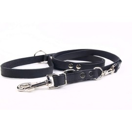 Exclusive Real Leather Dog Lead 925 20 mm / 220 cm Black Adjustable Solid for Large XL Dogs