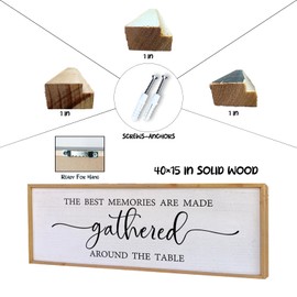 The Best Memories Are Made Gathered Around The Table Wall Decor 40"x15" Large Rustic Farmhouse Dining Room Wood Framed Modren Signs Kitchen Home Simple Hanging Wall Art (Wood)