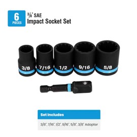 Spyder 6-Piece 3/8-Inch SAE Impact Socket Set With Adapter (19707)