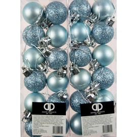 Set Of 24 Mini Christmas Ice Blue Glitter Tree Baubles Decorations
