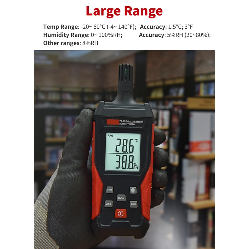TA620A Temperature Humidity Meter, Handheld Thermometer Hygrometer with Ambient, Dew
