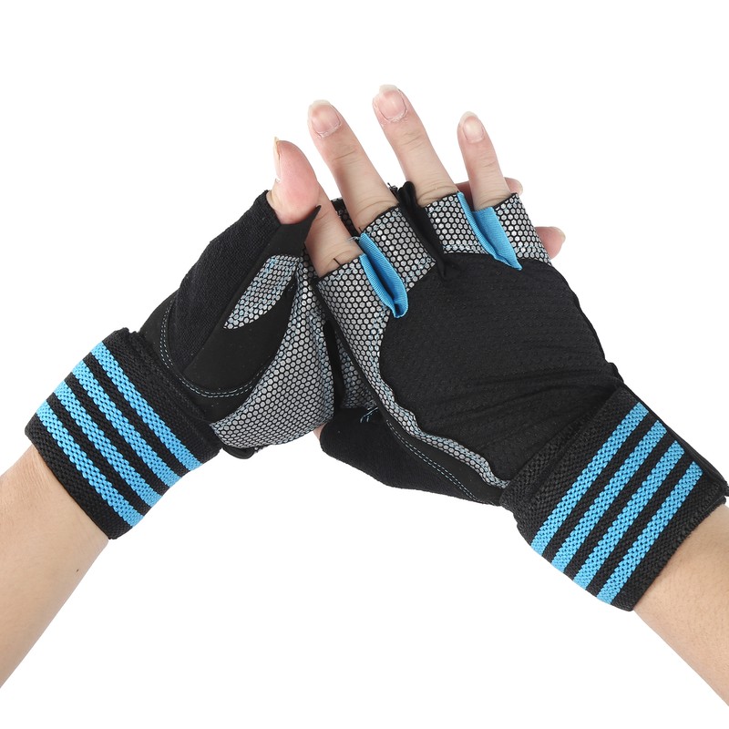 Half Finger Adjustable Cycling ShockAbsorbing Gloves AntiSlip Bicycle Gloves Blue(Blue
