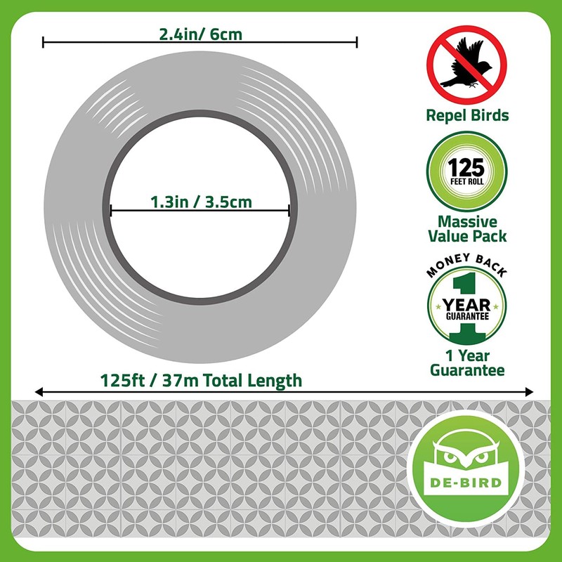 De-Bird Scare Tape - 125 Ft Roll, Holographic, Garden Style