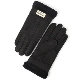 YISEVEN Women's Winter Sheepskin Shearling Leather Gloves Mittens Wool Cuffs Driving Heated Warm Thick Fur sherpa Lined Merino Soft Wool Lining Furry for Cold Weather Gifts, Suede Cross Black L