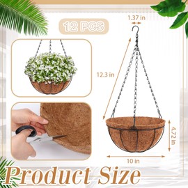 Dandat 16 Pack 10 Inch Metal Hanging Planter Basket with Coconut Coir Liner Metal Wire Plant Holder Chain Watering Outdoor Hanging Pots Flower Pot Hanger for Porch Indoor Outdoor Garden Decorations
