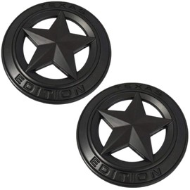 Texas Edition Star All Black Round 3" Shield Emblem (Set of Two), Tacoma, F150, Silverado, Titan, Hood, Door, Grille, Tailgate, Fender, etc