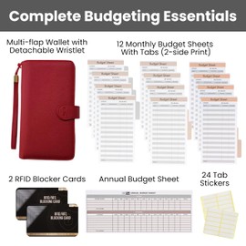 TWCPlan Multi-flap Budget Wallet for Women - Red Saffiano Faux Leather - 22 Card Slots, 31 Pockets, RFID Blocking - Adult Women, Budget-conscious