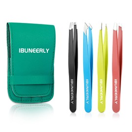 iBuneerly iBuneerly Tweezers Set, 4Pcs Tweezers for Women with Travel Case, Professional Stainless Steel Eyebrows Tweezers, Great Precision Tweezers for Ingrown Hair, Facial Hair, Splinter Removal (Multi-Color)