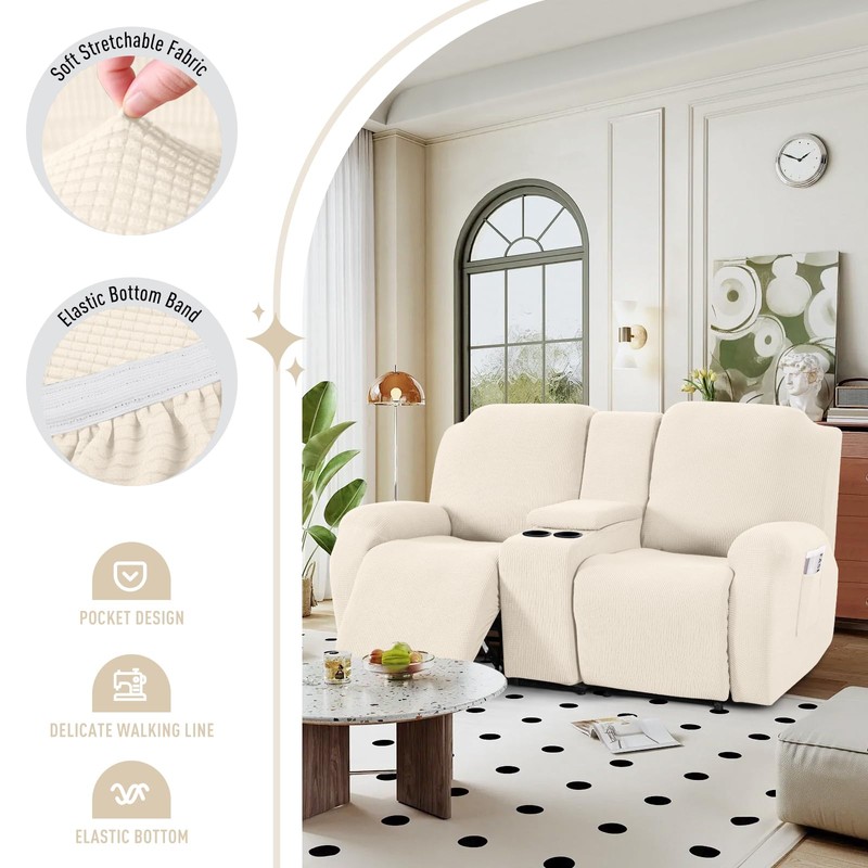 TAOCOCO Loveseat Recliner Cover with Middle Console, Stretch Loveseat Cover