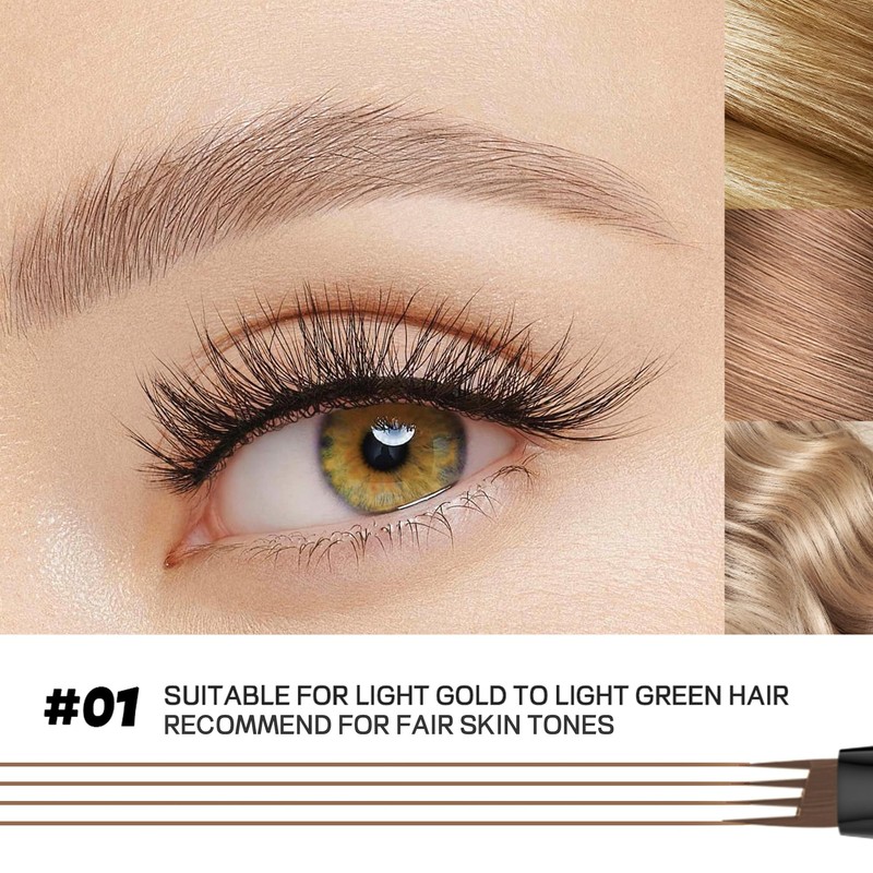2 Pack 4-Tip Microblading Eyebrow Pen with 2 Brow Brushes,