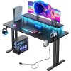 HLDIRECT Gaming Desk with LED Light & Monitor Stand, Computer