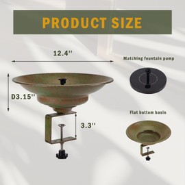 Solar Bird Bath,Deck Bird Bath with Solar Fountain,Metal Bird Bath Bubbler,Deck Mounted Bird Bath,Balcony Bird Bath,Patio Garden Decor