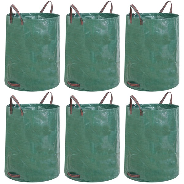 JERIA 6-Pack 132 Gallons Reusable Garden Waste Bags with 4 Handles,Lawn Pool Garden Heavy Duty Waste Bag for Loading Leaf,Trash,Yard Waste Bags
