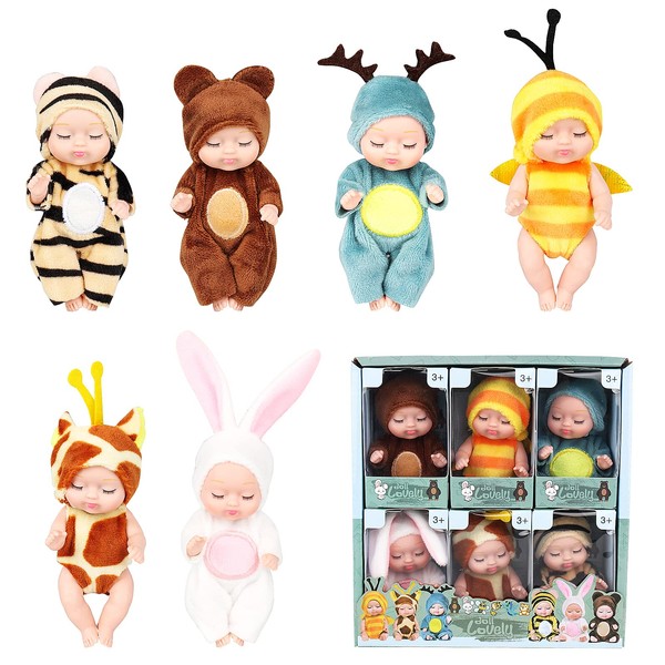 LUFEIS Bambole Set, Mini Bambole Reborn, Bambole Familiari in Gel di Silice Set, 6 Persone Mini Figure Bambole Playset Bambole Ragazze Bambini Bambini Bambini Finta Regalo Giocattolo