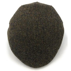 BRAW CLANS TARTANS World Famous Genuine Harris Tweed Flat Cap Made by The Finest Cap Makers in UK - Quilted Lining - Traditional Fit - Green Herringbone 4207
