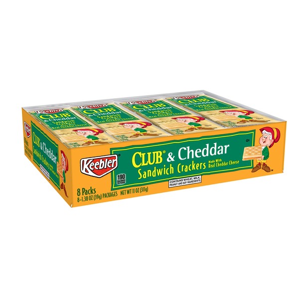 Keebler Sandwich Crackers, Single Serve Snack Crackers, Office and Kids Snacks, Club and Cheddar, 1.38 Ounce (Pack of 8)