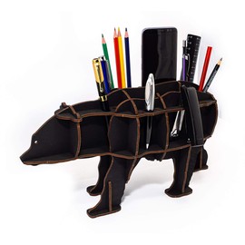 EWA Eco Wood Art Bear (Black) 3D Wooden Puzzle for Teenagers and Adults Desktop Organiser Bear (Black) DIY Kit, Self-Assembly, No Glue Required - 26 Pieces