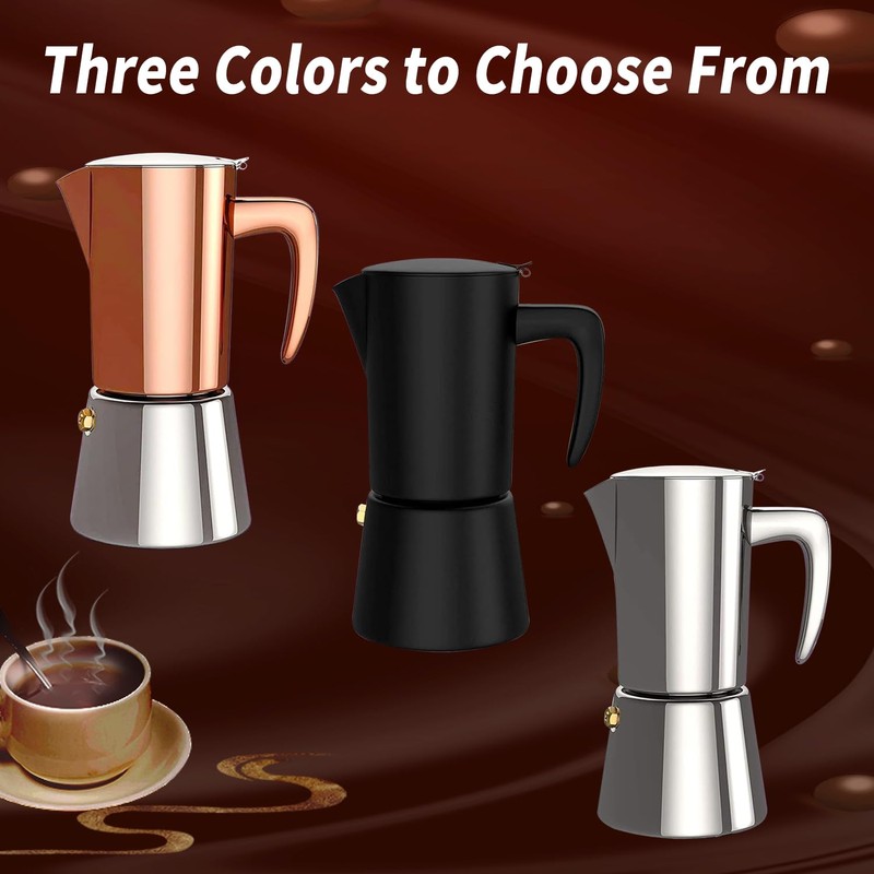 Stainless Steel Moka Pot Espresso Maker 6 Cups (10oz/300ml) -