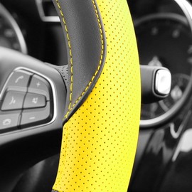 FH Group FH2008 Full Spectrum Leatherette Steering Wheel Cover (Yellow) – Universal Fit for Cars Trucks & SUVs
