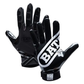 BATT Double Threat Receiver Football Gloves UltraTack Palm PerfectFit Material Reinforced Stitching 90-Day Durability Guarantee:_Black_Youth_S