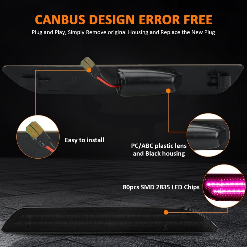 Bestview LED Side Marker Lights for Ford Mustang 2015-2023, Rear