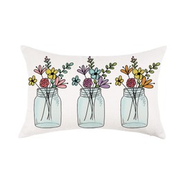 ONWAY Spring Farmhouse Throw Lumbar Pillow Cover 12x20 Floral Bloom Vase Pillowcase Flowers Spring Summer Patio Decirations Cushion Case for Sofa Couch Home Bed