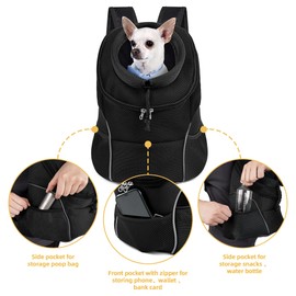 WOYYHO Pet Dog Carrier Backpack with Storage Pockets Small Dog Front Backpack Adjustable Straps Dog Backpack Breathable Dog Front Carrier with Safety Belt for Travel Hiking Cycling Outdoor Use