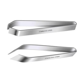 2 PCS Fish Bone Tweezers Kitchen Slanted and Flat Tweezers Set Fish Bone Pliers Suitable for Salmon and Sea Bass Deboning and Kitchen Meat Hair Cleaning Tool Silver, 4.3" and 4.5", LXLVOUEG
