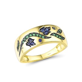 Santuzza 925 Sterling Silver Rose Ring Created Sapphire Green Spinel Tulip Flower Floral Ring for Women (7)