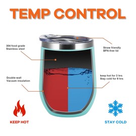 COMOOO Wine Tumbler 12oz Insulated Wine Cup Set of 4 with Lid and Straw Stainless Steel Wine Glass Tumbler Stemless for Hot and Cold Drinks, Champagne, Cocktails (Blue, 4 Pack)