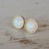 White Opal Stud Earrings 8mm Gold Filled Dainty Earrings