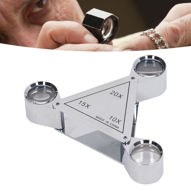 3 Lens Loupe Pocket Foldable Jewelers 10X 15X 20X Jewelry