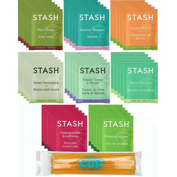 Stash Bolsa de té y por la taza de miel palitos variedad muestra 40 ct – 8 sabores surtidos – incluye mezclas verdes y blancas