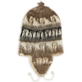 Tumia LAC Alpaca Knitted Adult Light Brown Chullo Hat with Earflaps, Available in a Range of natual Wool Colours - Fair Trade and Hand-Knitted in Bolivia. One Size