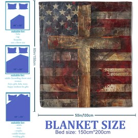 Plistiz - Manta rústica con cruz de bandera americana para mujeres y niñas, manta de franela suave, regalo para sala de estar, sofá, hogar, decoración de sofá, 50 x 60 pulgadas