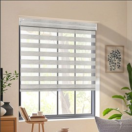 No Drill No Tools Cordless Zebra Blinds Dual Layer Sheer Roller Shades for Window Custom Size Sheer Privacy Window Blinds and Shades for Room Darkness, 33 1/2" W x 78" H, Light Filtering Silver Grey