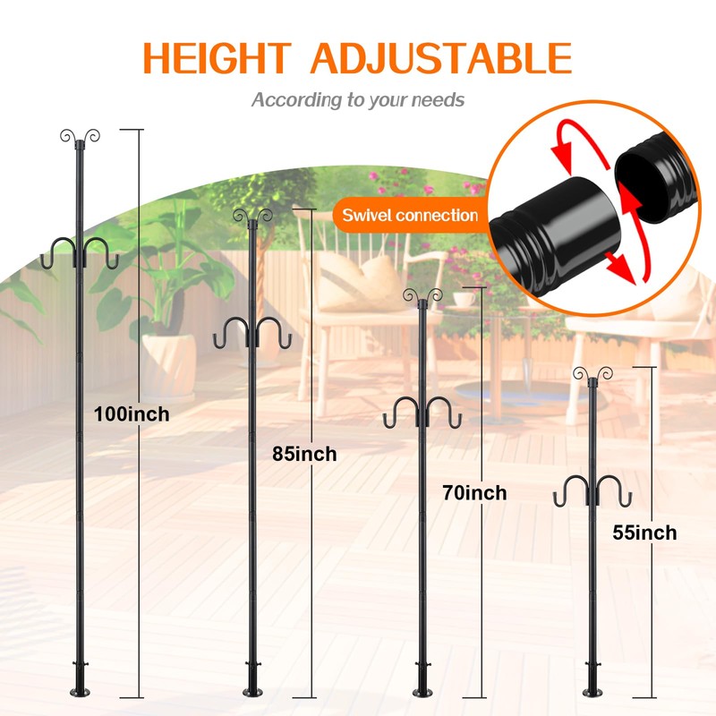 String Light Poles Outdoor with Hook, 8.3ft Lighting Pole for