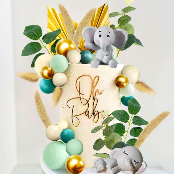 JeVenis - Decoración para tarta de elefante verde salvia, decoración de pastel de bebé, decoración para tartas de baby shower, decoración de género