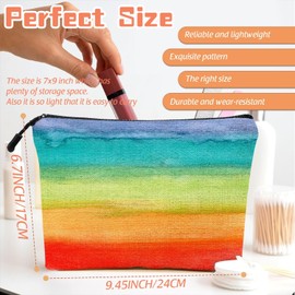 Scribesense Makeup Bag Travel Makeup Organizer Waterproof Cosmetic Bag Pouch with Zipper 6.7x9.45in for Women Female Friend Mom - Watercolor Painting Rainbow Style