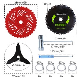 9" x 36 Teeth Carbide Tipped Blades,9" x 20T Chainsaw Tooth Cutter,10" x 3 Teeth Carbon Steel Brush Cutter Blades with Universal Adapter Kit Compatible with Cutter, Trimmer, Weed Eater