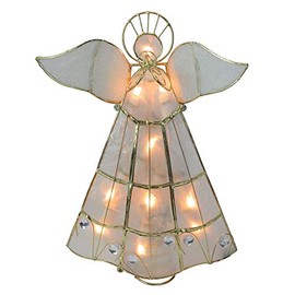 9.75" Lighted Gold Capiz Angel Trumpeter Christmas Tree Topper - Clear Lights