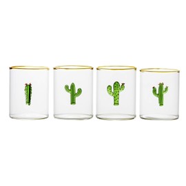 Abigails Aztec Cactus Cocktail Glasses, Set of 4, Clear/Green