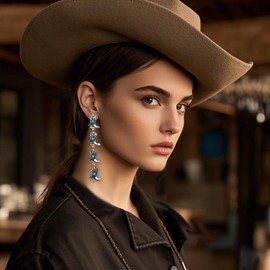 PHALIN Western Earring for Women Vintage Turquoise Cowgirl Cowboy Boot Dangle Earrings Western Rodeo Country Concert Outfits Jewelry Accessories, Zinc, No Gemstone