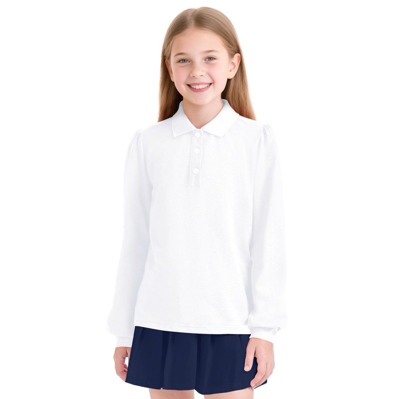 KEREDA Long Sleeve Uniform Shirts for Girls Cotton School Polo