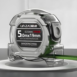 Fluorescent Steel Tape Measure, Can Be Automatically Locked, Retractable Stainless Steel Tape Measure, Metric Measurement, Impact-Resistant Housing, Anti-Cut Hands - 5 m x 25 mm (Transparent Colour)