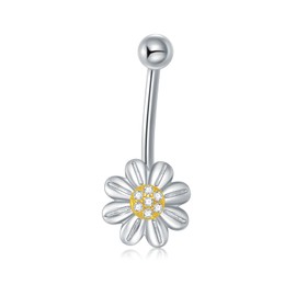 HUKKUN Daisy Belly Button Ring Sterling Silver Daisy Flower Belly Ring 14G Daisy Navel Jewellery for Women