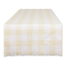 DII Heavyweight Fringed Check Tabletop Collection, Table Runner, 14x72, Natural
