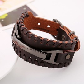 Punk Bracelet for Men Leather Bracelet Black Braided Cuff Bracelet Handmade Woven Wristband for Men(brown)