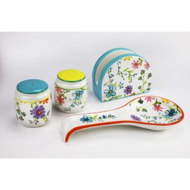 Euro Ceramica Charlotte 3-Piece Table Accessory Set, Watercolor Floral Design