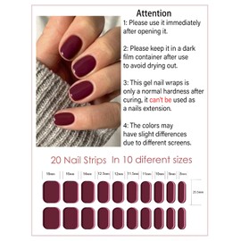 Wahrshei Unghie Gel Adesive UV | Red Cherry Smalto Adesivo Gel UV | 20 PCS Pellicola per Unghie Autoadesiva | Adesivi per unghie in gel, Impacchi di Smalto Gel per Unghie